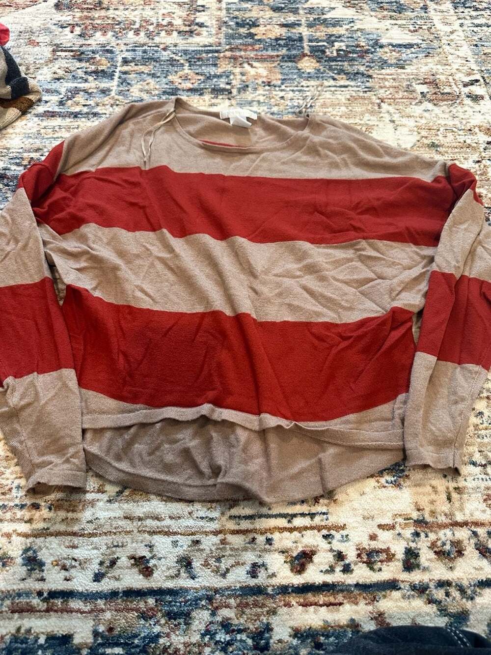 Design History Red and Tan Striped Sweater Size S